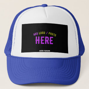 STYLISH MODERN CUSTOM WHITE ROYAL BLUE BLACK BRAND TRUCKER HAT