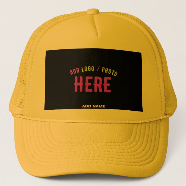 STYLISH MODERN CUSTOM YELLOW BLACK VERIFIED BRAND TRUCKER HAT (Front)