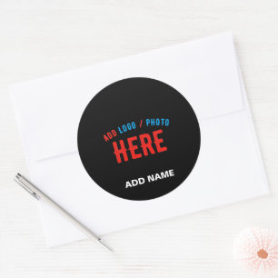 STYLISH MODERN CUSTOMIZABLE BLACK BRANDED ENVELOPE CLASSIC ROUND STICKER