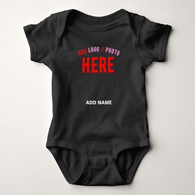 STYLISH MODERN CUSTOMIZABLE BLACK VERIFIED BRANDED BABY BODYSUIT (Front)