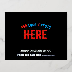 STYLISH MODERN CUSTOMIZABLE BLACK VERIFIED BRANDED FOIL HOLIDAY POSTCARD