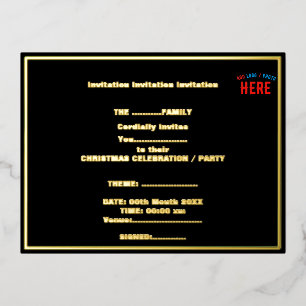STYLISH MODERN CUSTOMIZABLE BLACK VERIFIED BRANDED FOIL INVITATION POSTCARD