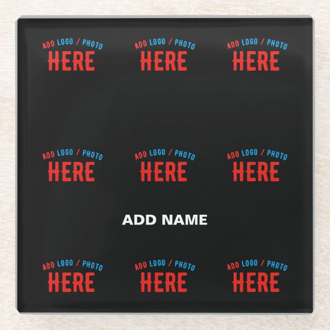 STYLISH MODERN CUSTOMIZABLE BLACK VERIFIED BRANDED GLASS COASTER (Front)