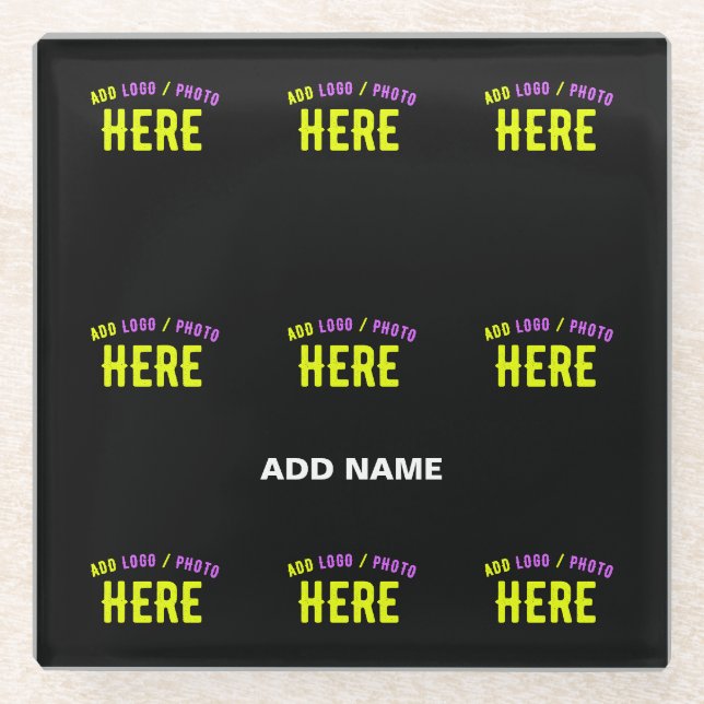 STYLISH MODERN CUSTOMIZABLE BLACK VERIFIED BRANDED GLASS COASTER (Front)