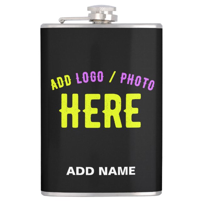 STYLISH MODERN CUSTOMIZABLE BLACK VERIFIED BRANDED HIP FLASK (Front)