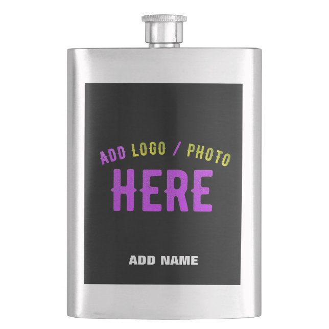 STYLISH MODERN CUSTOMIZABLE BLACK VERIFIED BRANDED HIP FLASK (Front)