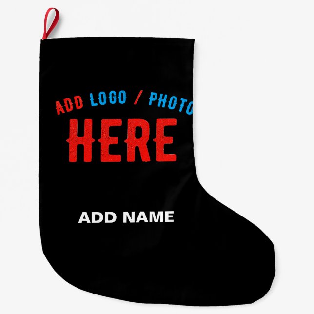 STYLISH MODERN CUSTOMIZABLE BLACK VERIFIED BRANDED LARGE CHRISTMAS STOCKING (Front)