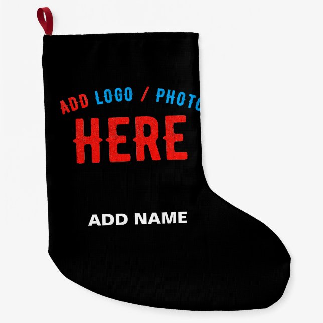 STYLISH MODERN CUSTOMIZABLE BLACK VERIFIED BRANDED LARGE CHRISTMAS STOCKING (Front)