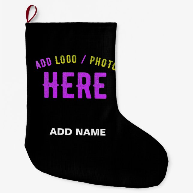 STYLISH MODERN CUSTOMIZABLE BLACK VERIFIED BRANDED LARGE CHRISTMAS STOCKING (Front)