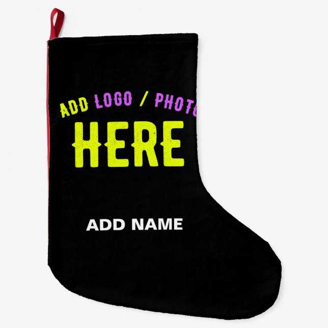 STYLISH MODERN CUSTOMIZABLE BLACK VERIFIED BRANDED LARGE CHRISTMAS STOCKING (Front)