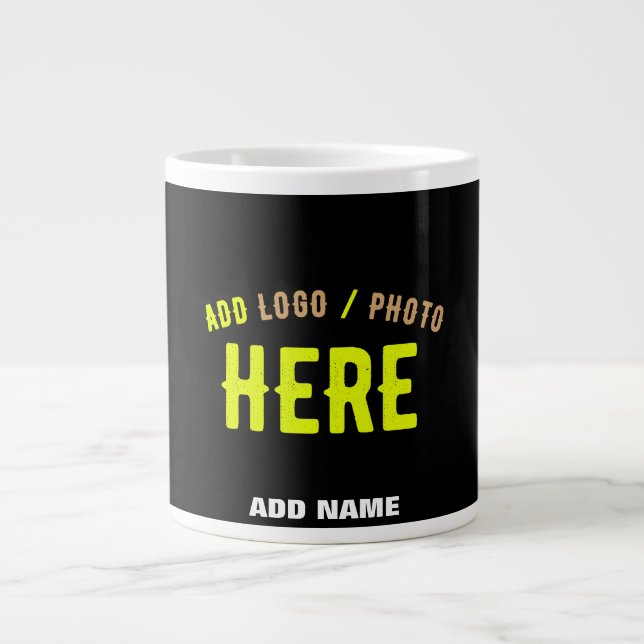 STYLISH MODERN CUSTOMIZABLE BLACK VERIFIED BRANDED LARGE COFFEE MUG (Front)