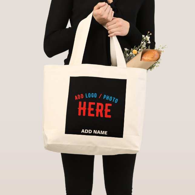 STYLISH MODERN CUSTOMIZABLE BLACK VERIFIED BRANDED LARGE TOTE BAG (Front (Product))