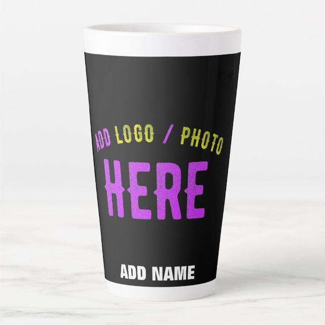 STYLISH MODERN CUSTOMIZABLE BLACK VERIFIED BRANDED LATTE MUG (Front)