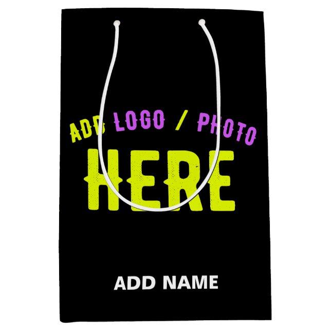 STYLISH MODERN CUSTOMIZABLE BLACK VERIFIED BRANDED MEDIUM GIFT BAG (Front)