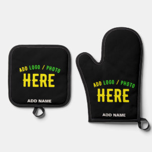 STYLISH MODERN CUSTOMIZABLE BLACK VERIFIED BRANDED OVEN MITT & POT HOLDER SET