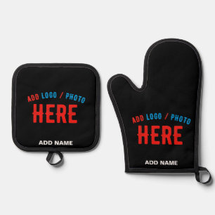 STYLISH MODERN CUSTOMIZABLE BLACK VERIFIED BRANDED OVEN MITT & POT HOLDER SET