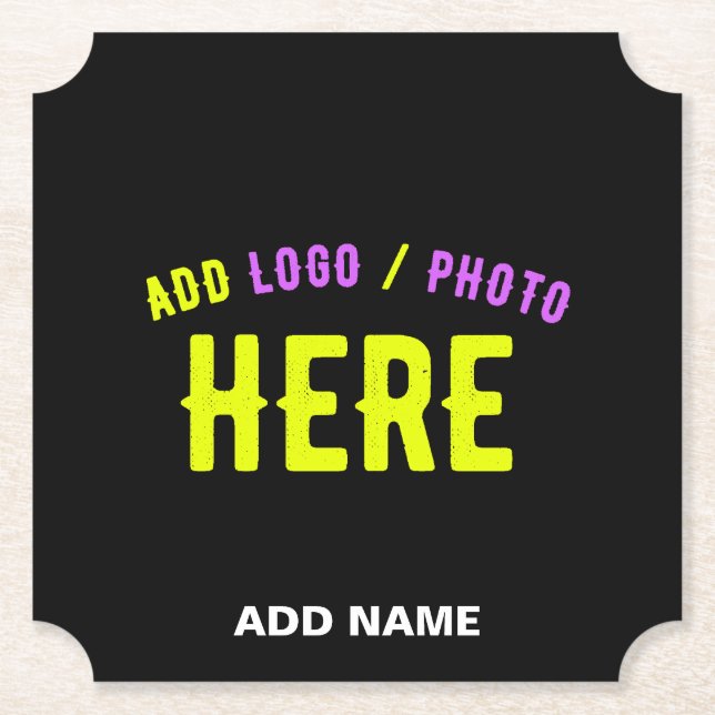 STYLISH MODERN CUSTOMIZABLE BLACK VERIFIED BRANDED PAPER COASTER (Front)