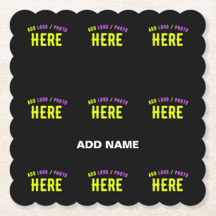 STYLISH MODERN CUSTOMIZABLE BLACK VERIFIED BRANDED PAPER COASTER