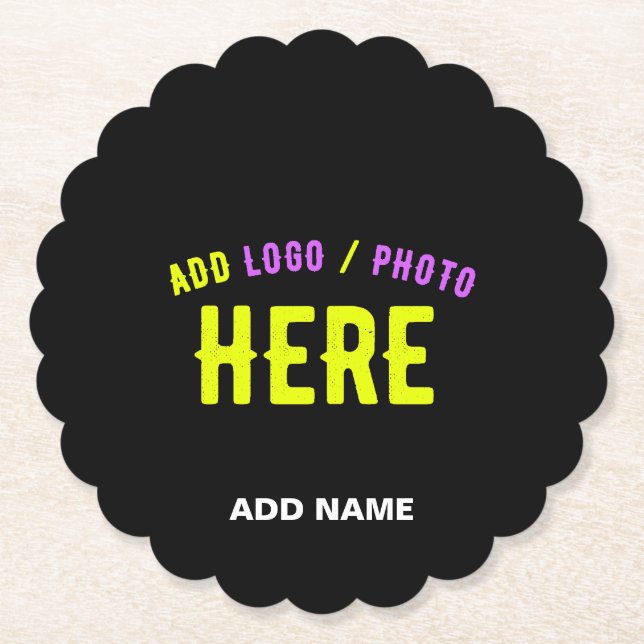 STYLISH MODERN CUSTOMIZABLE BLACK VERIFIED BRANDED PAPER COASTER (Front)
