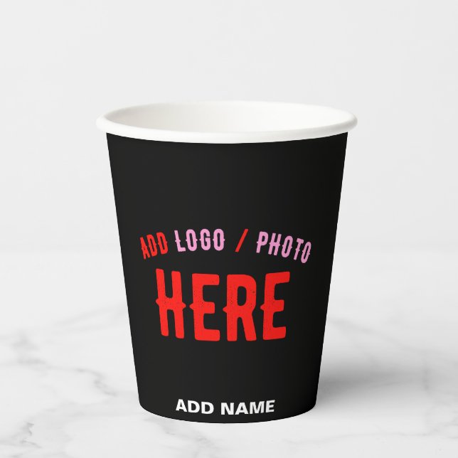 STYLISH MODERN CUSTOMIZABLE BLACK VERIFIED BRANDED PAPER CUPS (Front)