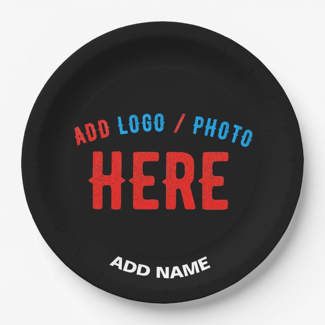 STYLISH MODERN CUSTOMIZABLE BLACK VERIFIED BRANDED PAPER PLATE (Front)