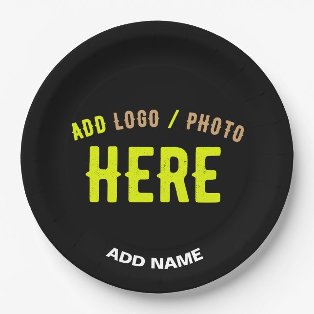 STYLISH MODERN CUSTOMIZABLE BLACK VERIFIED BRANDED PAPER PLATE (Front)