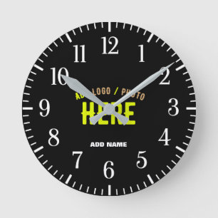 STYLISH MODERN CUSTOMIZABLE BLACK VERIFIED BRANDED ROUND CLOCK
