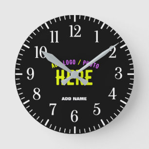 STYLISH MODERN CUSTOMIZABLE BLACK VERIFIED BRANDED ROUND CLOCK