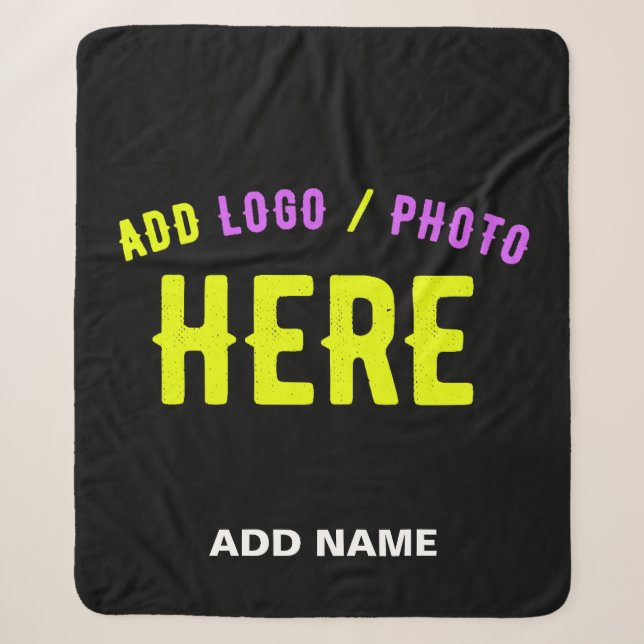 STYLISH MODERN CUSTOMIZABLE BLACK VERIFIED BRANDED SHERPA BLANKET (Front)