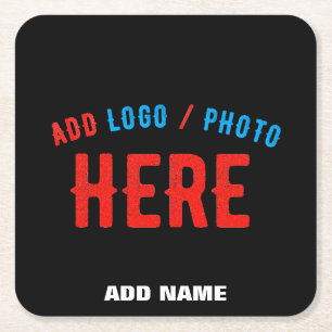 STYLISH MODERN CUSTOMIZABLE BLACK VERIFIED BRANDED SQUARE PAPER COASTER