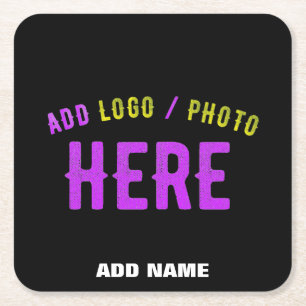 STYLISH MODERN CUSTOMIZABLE BLACK VERIFIED BRANDED SQUARE PAPER COASTER