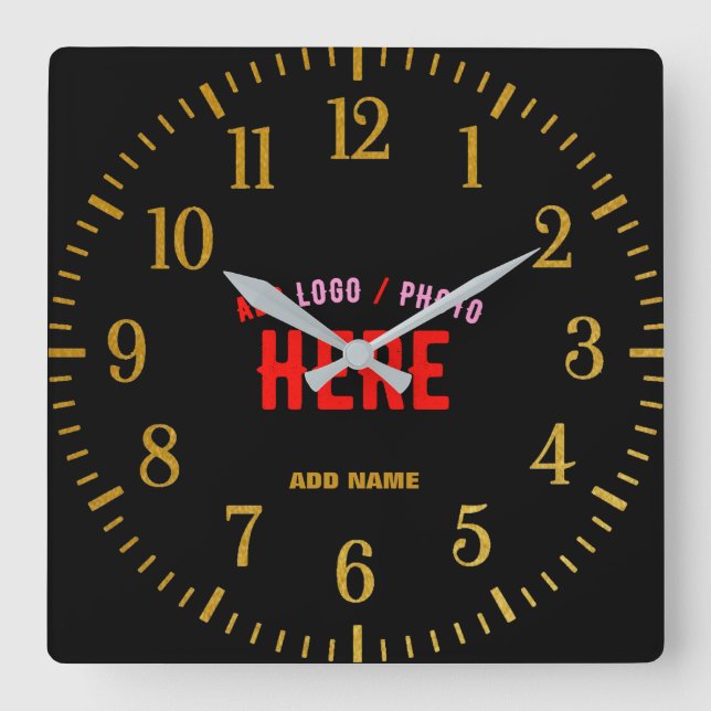 STYLISH MODERN CUSTOMIZABLE BLACK VERIFIED BRANDED SQUARE WALL CLOCK (Front)