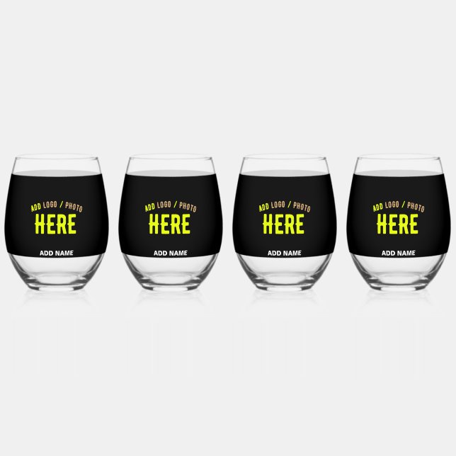 STYLISH MODERN CUSTOMIZABLE BLACK VERIFIED BRANDED STEMLESS WINE GLASS (Front)