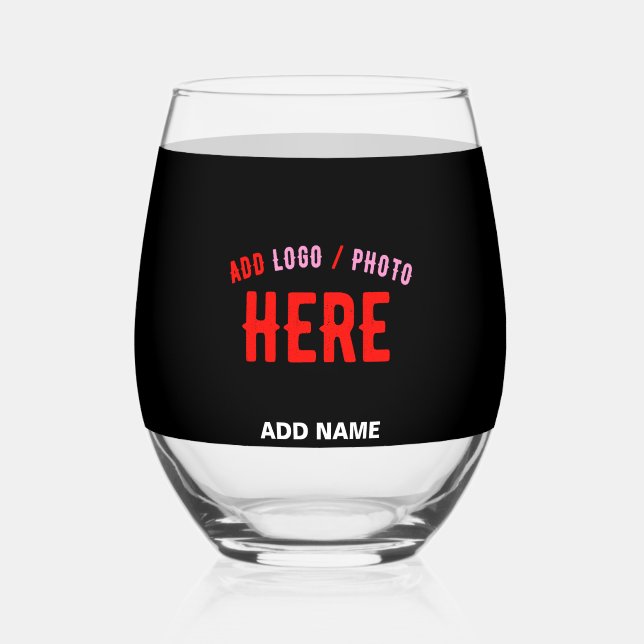 STYLISH MODERN CUSTOMIZABLE BLACK VERIFIED BRANDED STEMLESS WINE GLASS (Front)