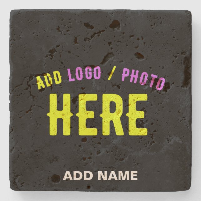 STYLISH MODERN CUSTOMIZABLE BLACK VERIFIED BRANDED STONE COASTER (Front)