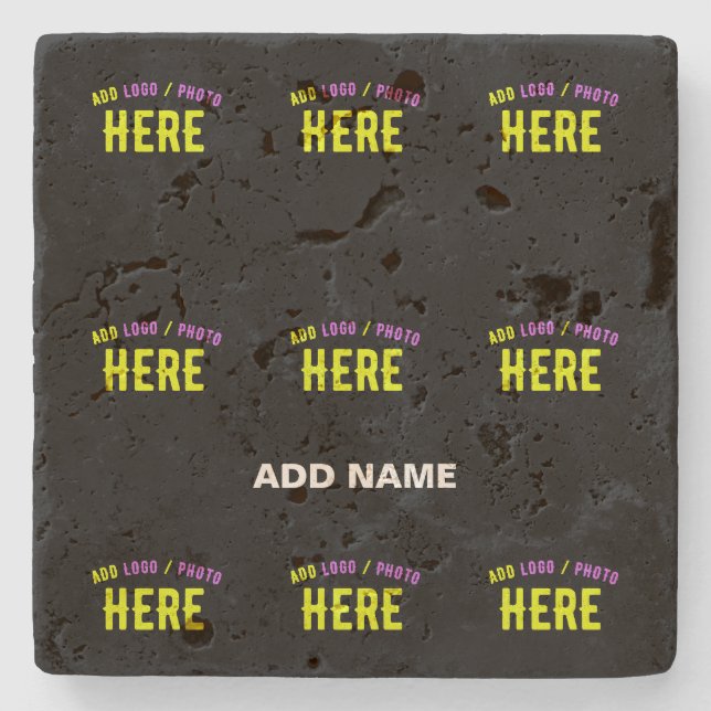 STYLISH MODERN CUSTOMIZABLE BLACK VERIFIED BRANDED STONE COASTER (Front)