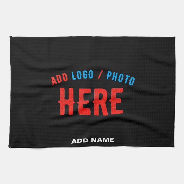 STYLISH MODERN CUSTOMIZABLE BLACK VERIFIED BRANDED TEA TOWEL (Horizontal)