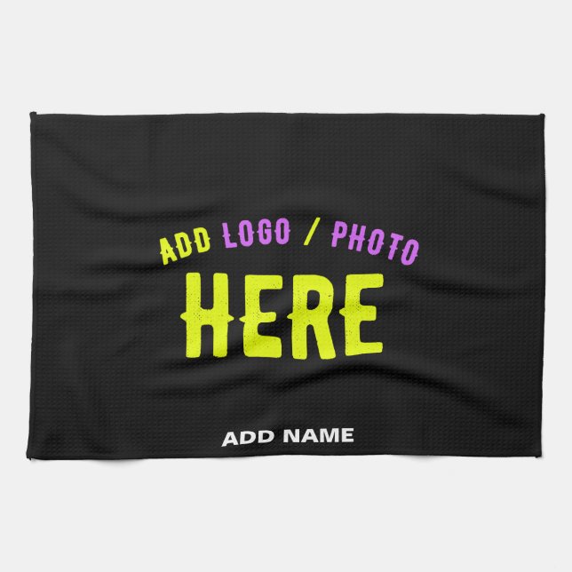 STYLISH MODERN CUSTOMIZABLE BLACK VERIFIED BRANDED TEA TOWEL (Horizontal)