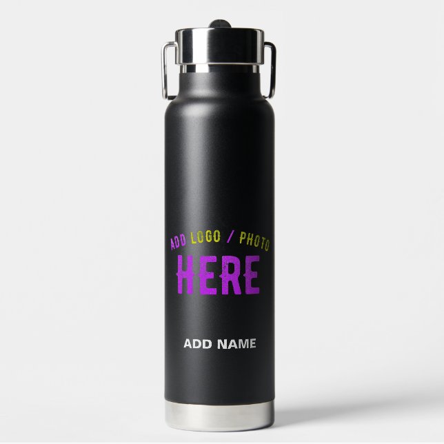 STYLISH MODERN CUSTOMIZABLE BLACK VERIFIED BRANDED WATER BOTTLE (Front)