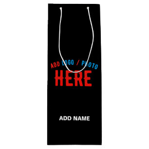 STYLISH MODERN CUSTOMIZABLE BLACK VERIFIED BRANDED WINE GIFT BAG