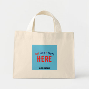 STYLISH MODERN CUSTOMIZABLE BROWN SKY BLUE BRANDED MINI TOTE BAG