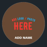 STYLISH MODERN CUSTOMIZABLE BROWN VERIFIED BRANDED CLASSIC ROUND STICKER<br><div class="desc">THIS IS A DESIGN FITTING FOR EVERYONE.YOU CAN CHANGE, RESIZE OR ADD LOGO, PHOTO, TEXT AND COLOURS THE WAY YOU LIKE.THANK YOU.</div>