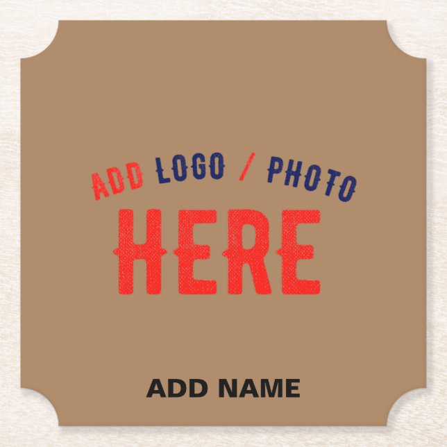 STYLISH MODERN CUSTOMIZABLE BROWN VERIFIED BRANDED PAPER COASTER (Front)