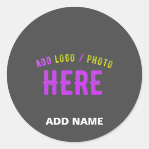 STYLISH MODERN CUSTOMIZABLE GREY VERIFIED BRANDED CLASSIC ROUND STICKER