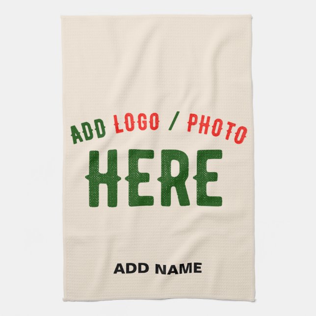 STYLISH MODERN CUSTOMIZABLE NATURAL VERIFIED BRAND TEA TOWEL (Vertical)