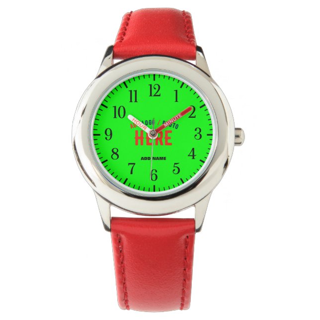 STYLISH MODERN CUSTOMIZABLE RED NEON GREEN BRANDED WATCH (Front)