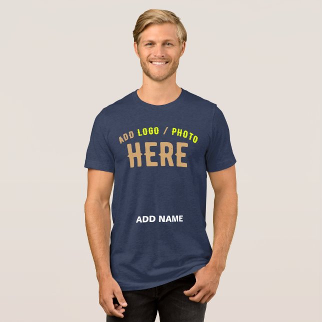 STYLISH MODERN CUSTOMIZABLE SOLID NAVY BLUE BRAND Tri-Blend SHIRT (Front Full)