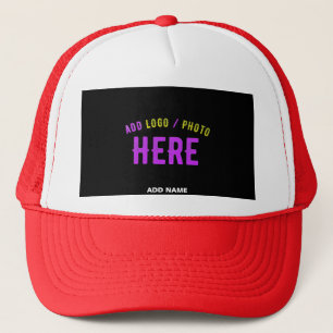 STYLISH MODERN CUSTOMIZABLE WHITE RED BLACK BRAND TRUCKER HAT