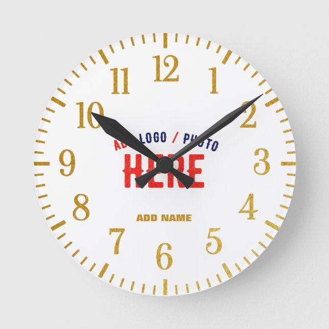 STYLISH MODERN CUSTOMIZABLE WHITE VERIFIED BRAND ROUND CLOCK (Front)
