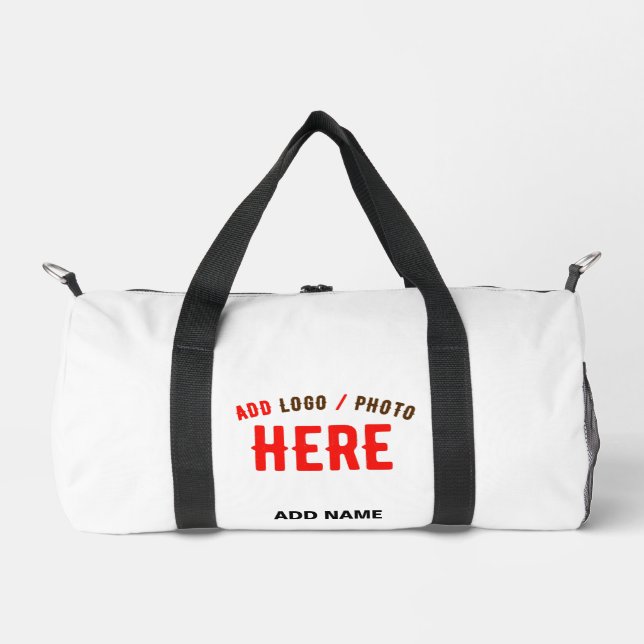 STYLISH MODERN CUSTOMIZABLE WHITE VERIFIED BRANDED DUFFLE BAG (Front)